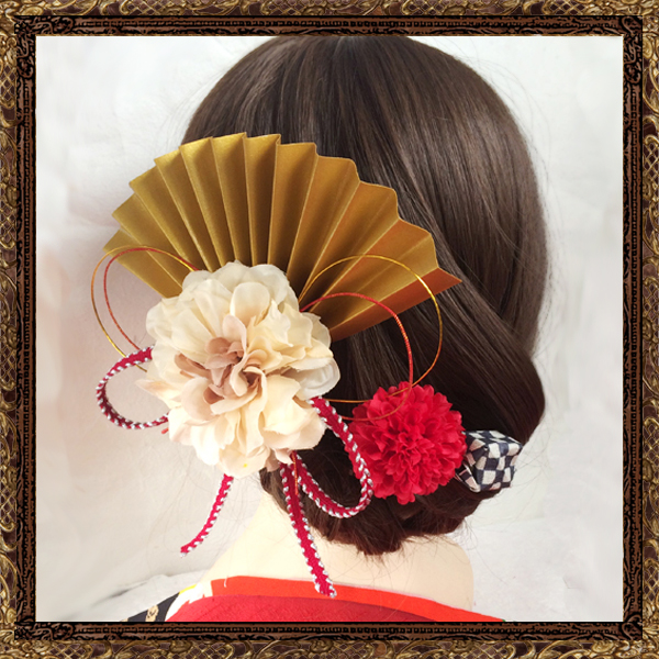 和装　髪飾り　成人式　大正ロマン　粋なはいから扇飾り(花の舞)