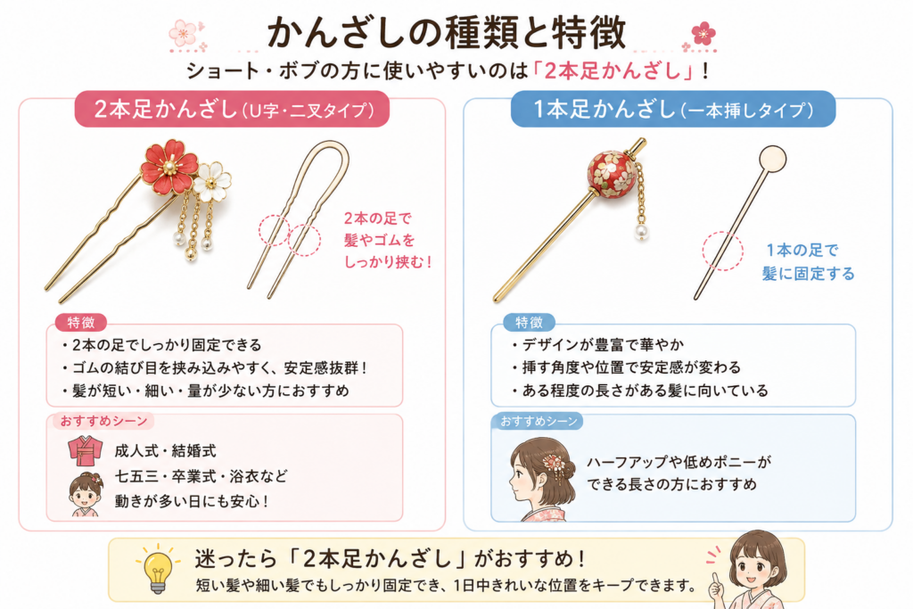 ショート　ボブ　お子様　かんざし　種類